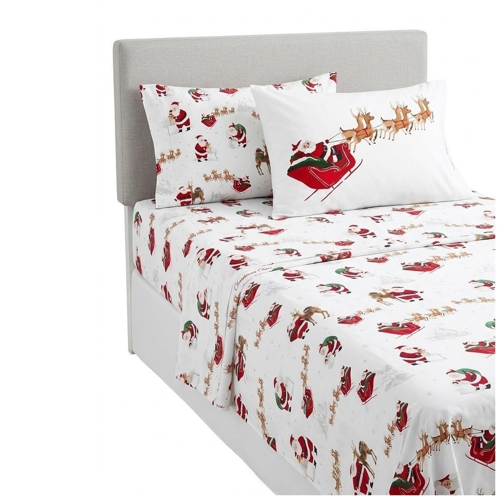 Pottery Barn Kids Christmas Heritage Santa Twin Sheet Set Top Bottom Pillowcases
